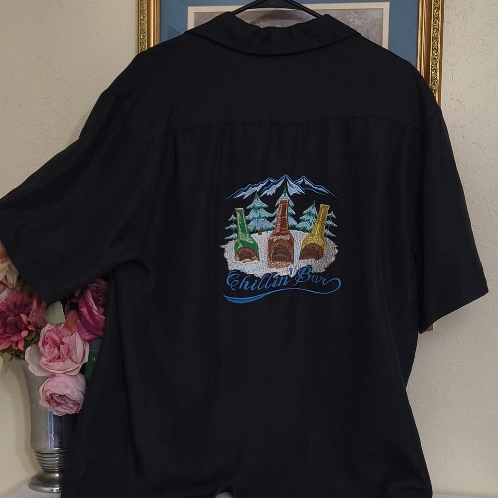 Caribbean Black Shirt Embroidered Mountains Beer Design Coastal Men's Large - Picture 8 of 9